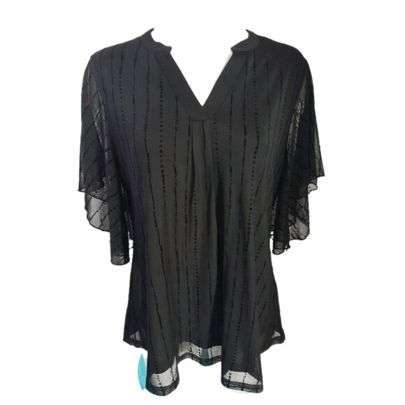 Timeson Tops - New Womens Whimsigoth Night Out Work Church Flared Flutter Sleeve Blouse Blk XL